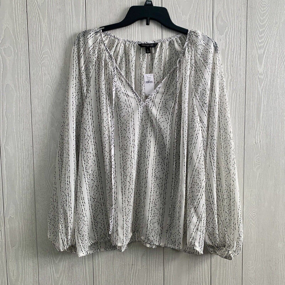 Banana Republic White Black Sheer Blouse Large